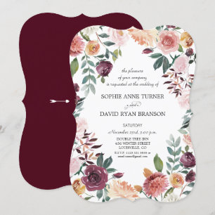 Romantic Burgundy Blush Ivory Floral Frame Wedding Invitation
