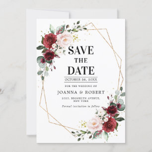 Romantic Burgundy Blush Pink Botanical Geometric Save The Date