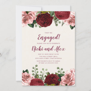 Romantic Burgundy Blush Pink Floral Engagement Invitation