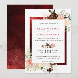 Romantic Burgundy Blush Pink Floral Rustic Wedding Invitation