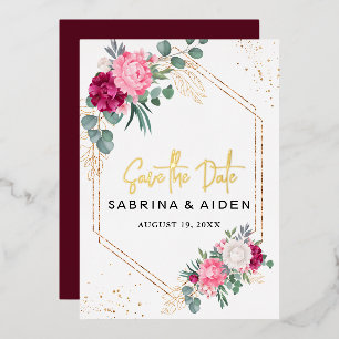 Romantic Burgundy Blush Pink Floral Save The Date