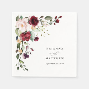 Romantic Burgundy Blush Plum Green Floral Wedding Napkin