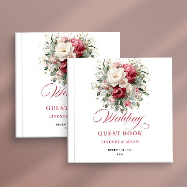 Romantic Burgundy Blush Wedding Guest Book Boho (Romantic Burgundy Blush Wedding Guest Book Boho)