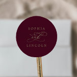 Romantic Burgundy Calligraphy Envelope Seals<br><div class="desc">These romantic burgundy calligraphy envelope seals are perfect for a simple wedding. The modern classic design features fancy swirls and whimsical flourishes with gorgeous elegant hand lettered faux champagne gold foil typography. Personalise the label with the names of the bride and groom. Please Note: This design does not feature real...</div>