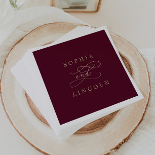 Romantic Burgundy Calligraphy Flourish Wedding Napkin