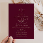 Romantic Burgundy Calligraphy Monogram Wedding Invitation<br><div class="desc">This romantic burgundy calligraphy monogram wedding invitation is perfect for a simple wedding. The modern classic design features fancy swirls and whimsical flourishes with gorgeous elegant hand lettered faux champagne gold foil typography. Please Note: This design does not feature real gold foil. It is a high quality graphic made to...</div>