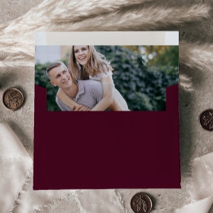 Romantic Burgundy Calligraphy Photo Wedding Envelope