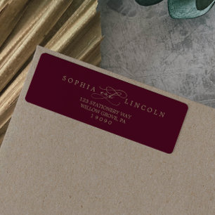 Romantic Burgundy Calligraphy Return Address Label