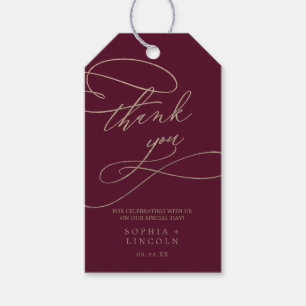 Romantic Burgundy Calligraphy Thank You Favour Gift Tags