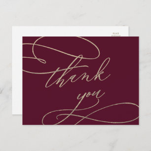 Romantic Burgundy Calligraphy Thank You Postcard