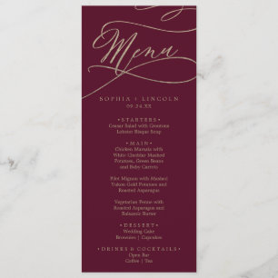 Romantic Burgundy Calligraphy Wedding Dinner Menu