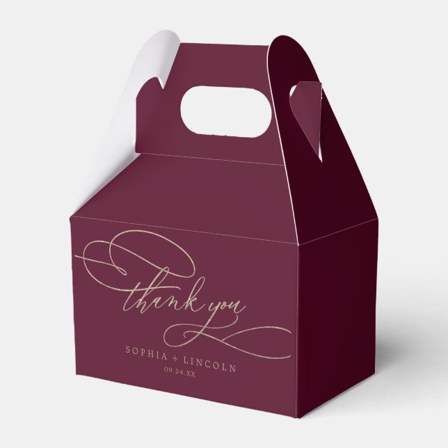 Romantic Burgundy Calligraphy Wedding Thank You Favour Box (Front Side)