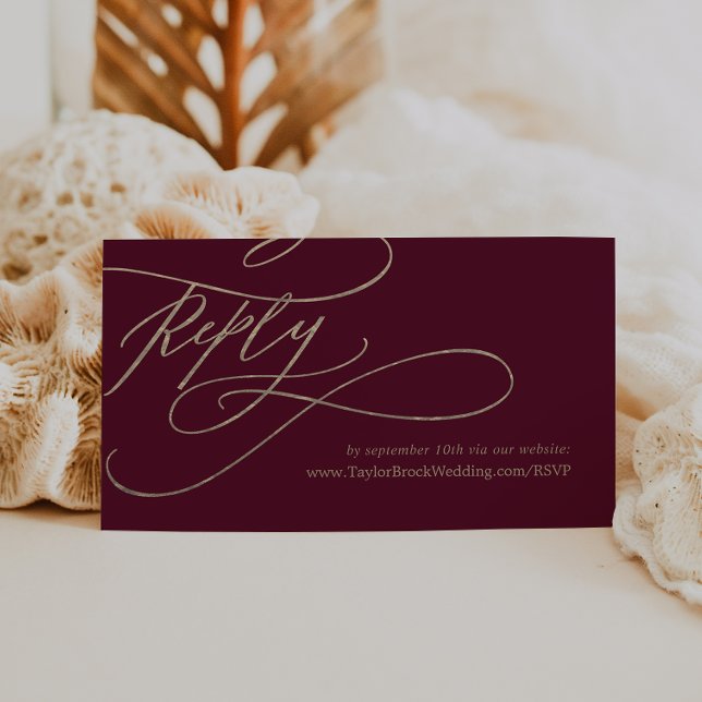 Romantic Burgundy Calligraphy Wedding Website RSVP Enclosure Card (Creator Uploaded)