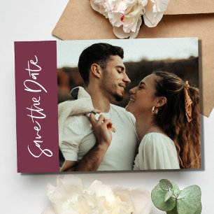 Romantic Burgundy Contemporary Photo Wedding  Save The Date