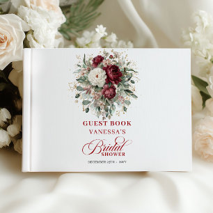 Romantic Burgundy Floral Bridal Shower Sign In Guest Book