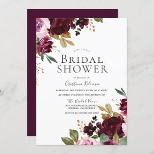 Romantic Burgundy Floral Elegant Bridal Shower Invitation