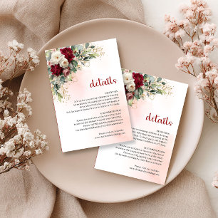 Romantic Burgundy Floral Gold Greenery Wedding Enclosure Card