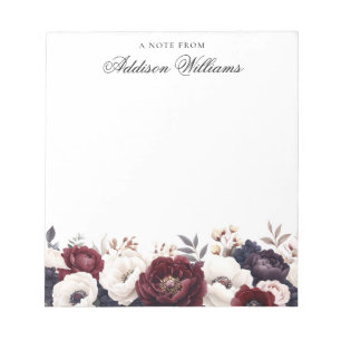 Romantic Burgundy Floral Personalised Notepad
