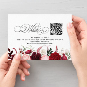 Romantic Burgundy Floral QR Code Wedding Enclosure Card