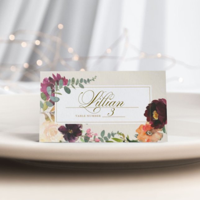 Romantic Burgundy Floral Wedding Place Card (Creator Uploaded)