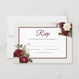 Romantic Burgundy Floral Wedding RSVP
