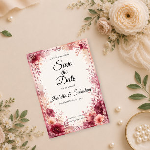 Romantic Burgundy Floral Wedding Save The Date