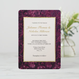 Romantic Burgundy Floral White Gold Wedding Invitation