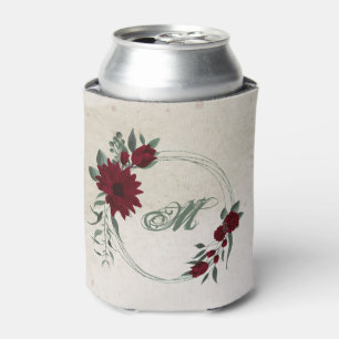 romantic burgundy flowers and green leaves wedding can cooler