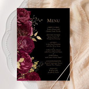 Romantic Burgundy Gold Black Floral Wedding Menu