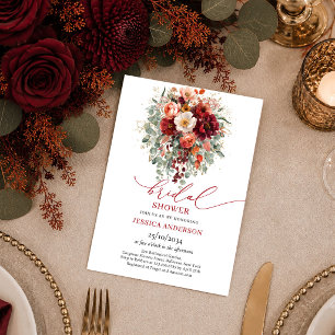 Romantic Burgundy Gold Eucalyptus fall bridal show Invitation