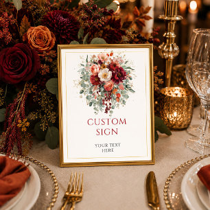 Romantic Burgundy Gold Eucalyptus Fall custom tabl Poster