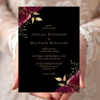 Romantic Burgundy Gold Floral Black Wedding