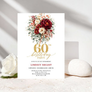 Romantic Burgundy Gold Greenery 60th Birthday Card