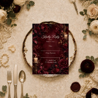 Romantic Burgundy Gothic Wedding RSVP Card