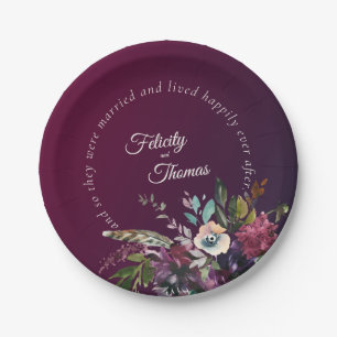 Romantic Burgundy Happily Ever After Wedding Paper Plate