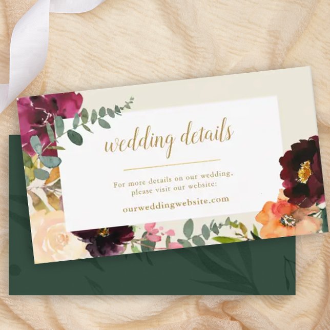 Romantic Burgundy + Peach Floral Wedding Website E Enclosure Card (Creator Uploaded)