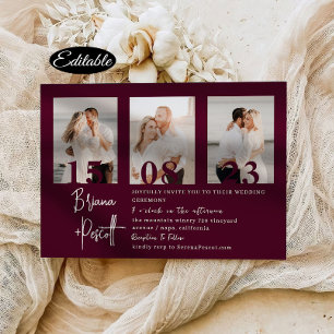 Romantic Burgundy Photo Collage Wedding Invitation