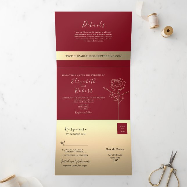 Romantic Burgundy Photo Wedding Invitation (Inside)