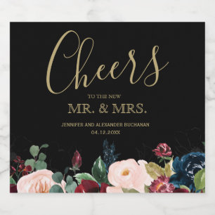 Romantic Burgundy, Pink, Blue and Black Sparkling Sparkling Wine Label