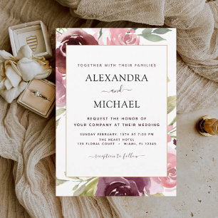 Romantic Burgundy Pink Floral Wedding Invitation