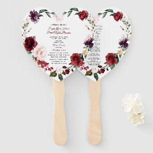 Romantic Burgundy Pink Floral Wedding Program Hand Fan