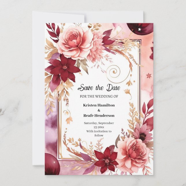 Romantic Burgundy Printable Save The Date (Front)
