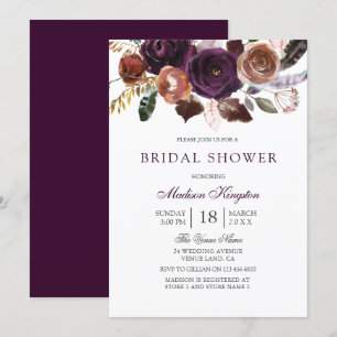 Romantic Burgundy Purple Plum Floral Bridal Shower Invitation