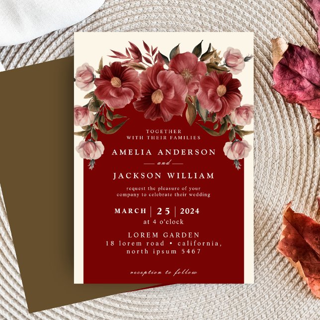 Romantic Burgundy red and blush pink Wedding Invitation (Creator Uploaded)