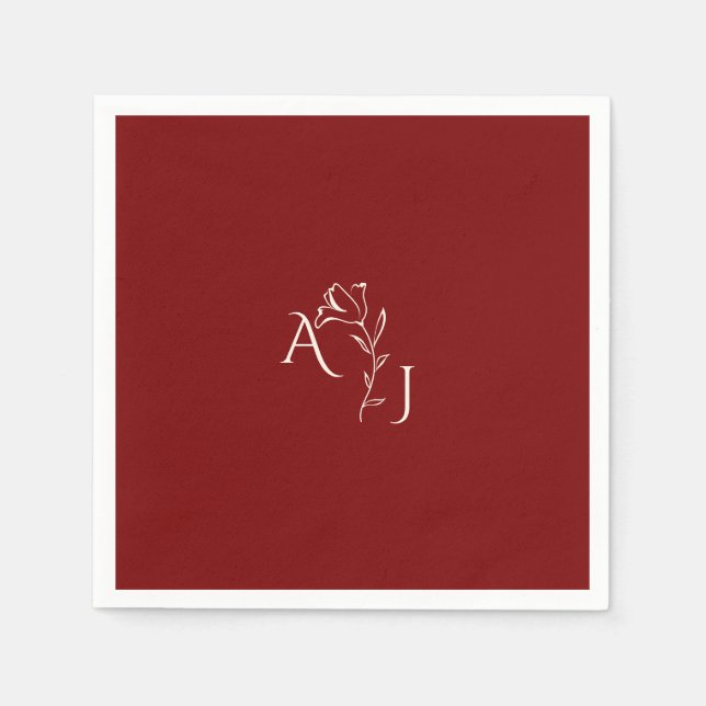 Romantic Burgundy red and copper monogram Wedding Napkin (Front)