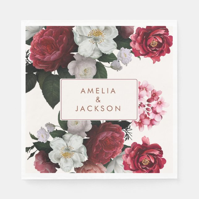 Romantic Burgundy red and copper Wedding Napkin (Front)