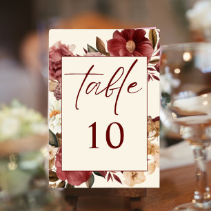 Romantic Burgundy red and copper Wedding Table Number