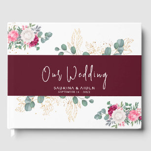 Romantic Burgundy Red Bllush Pink Floral Wedding Guest Book