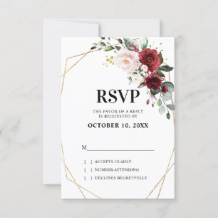 Romantic Burgundy Red Blush Pink Floral Geometric RSVP Card