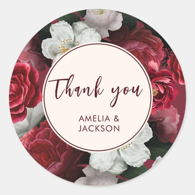 Romantic Burgundy red copper Wedding  Classic Round Sticker (Front)